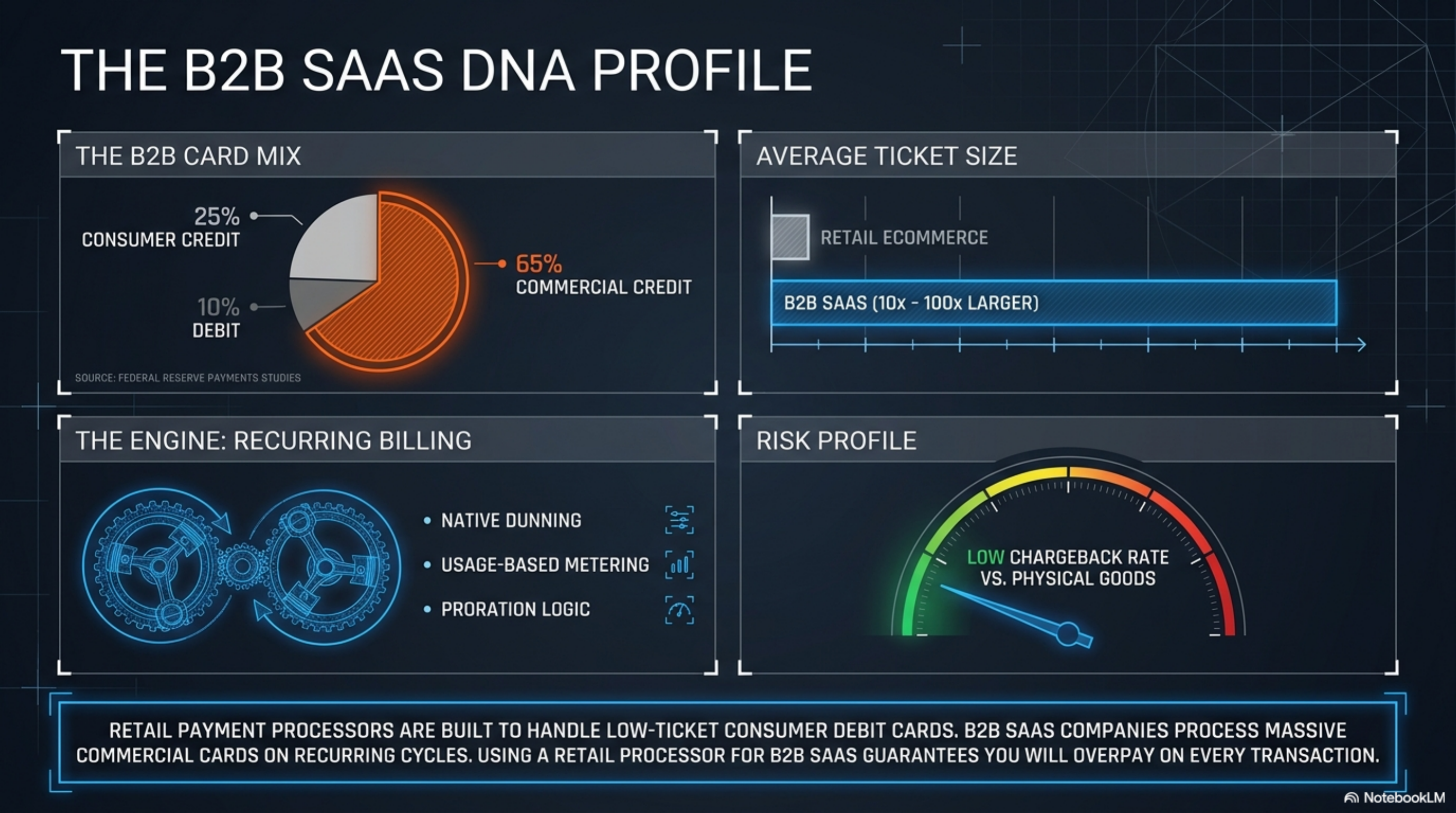 Effective rate by provider at $250K monthly B2B SaaS volume with a 65 percent commercial card mix.
