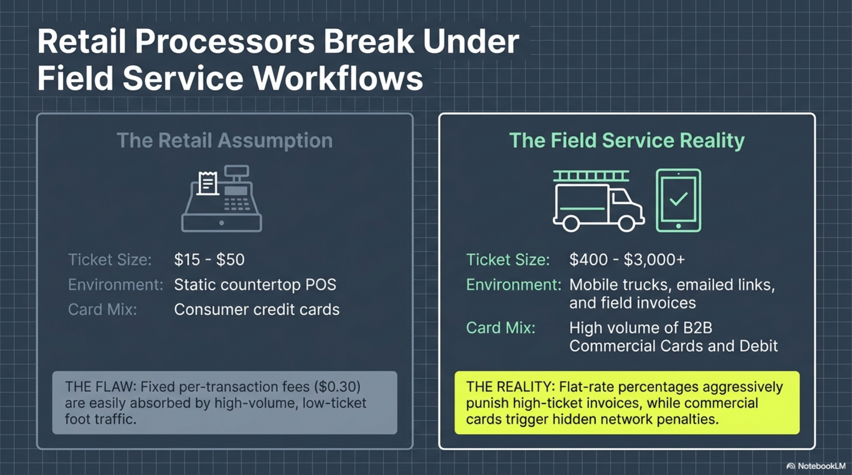 Effective rate by processor at $80K monthly volume on a $700 average in-person ticket.