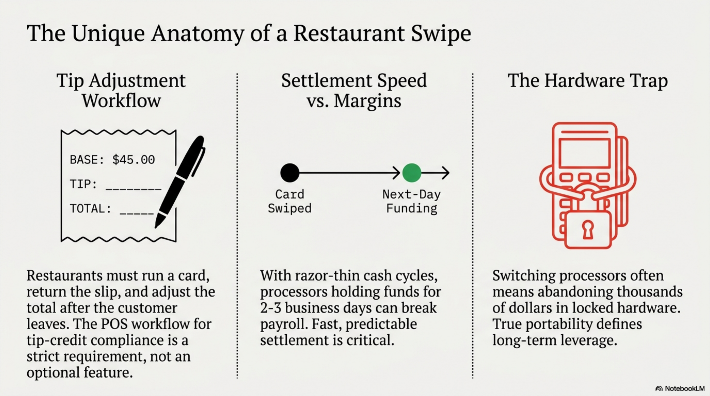 Restaurant processing cost by monthly volume: Square, Helcim, and Stax compared at $80K, $250K, and $1M.