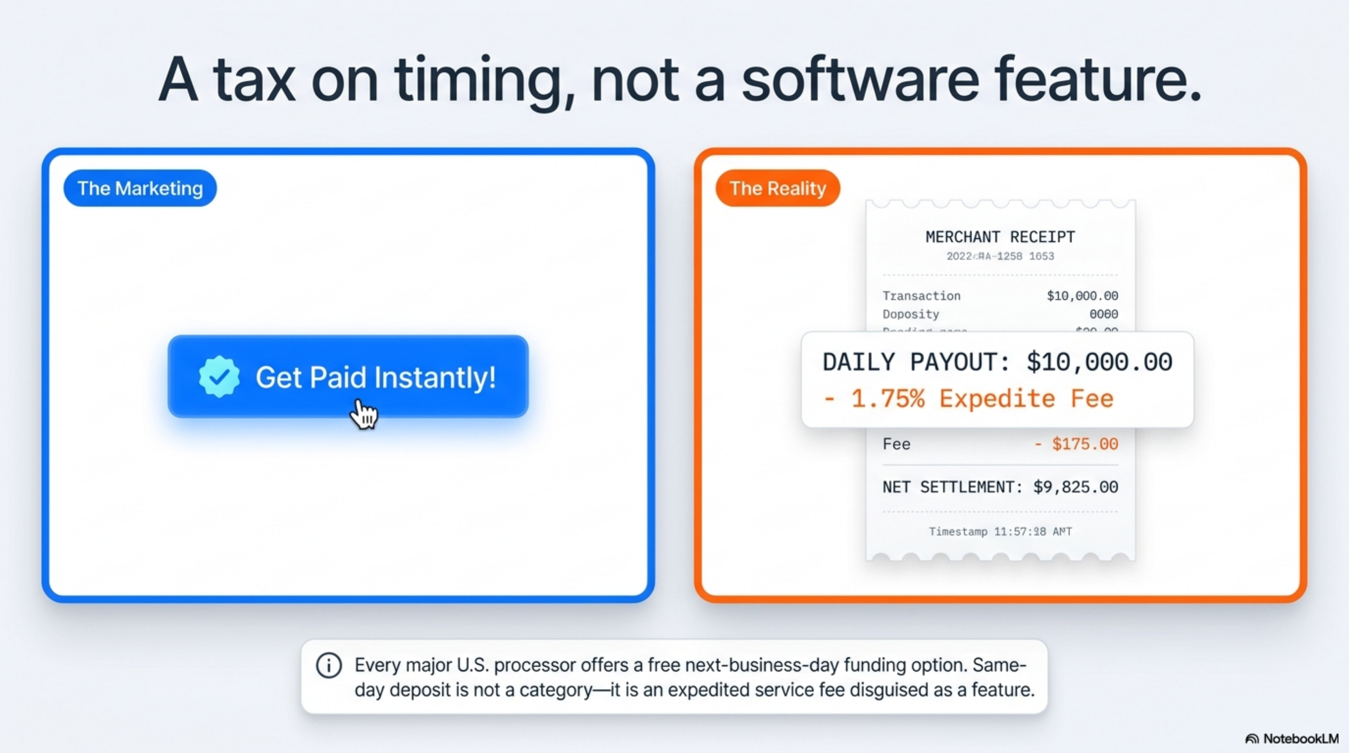 Same-day vs. next-day deposit: where the 1.5 to 1.75 percent payout tax actually lands on the P&L.